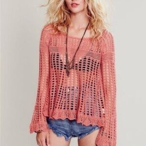 NWoT Free People Annabelle Crochet Sweater w/ Bell Sleeves